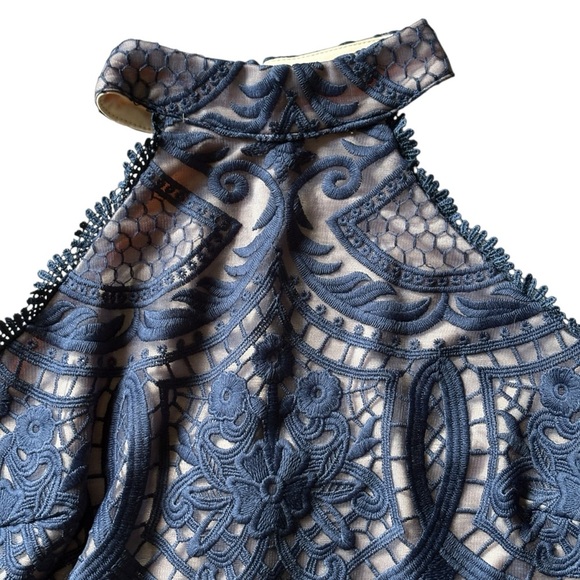Lulu's NWT Celebrate Life Navy Blue Lace Halter Mini Dress Size Large - Picture 10 of 12
